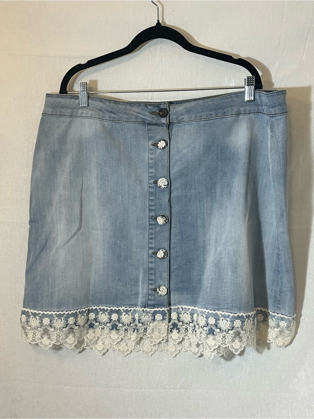 Mini Denim Skirt Size 20 Buttons Lace Boho Festival Coquette Y2K Light Blue